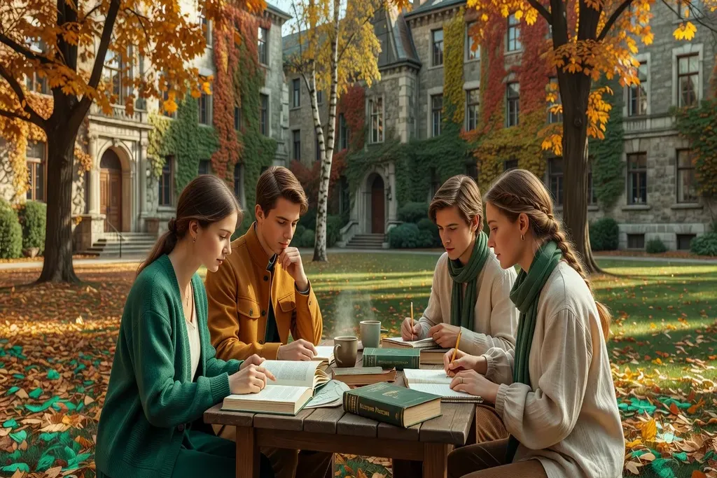 Étudiants français et russes étudiant ensemble sur un campus