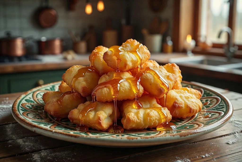 Tchak-tchak, dessert tatar en pâte frite dorée nappée de miel, présentation appétissante