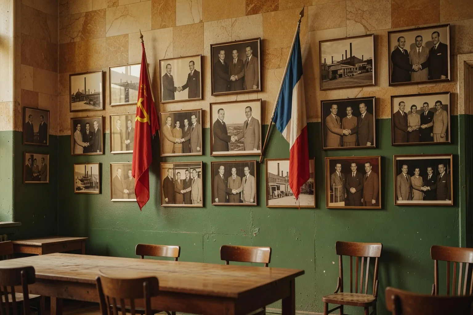 Photographie d'archive évoquant une réunion associative franco-russe, ambiance mémorielle.