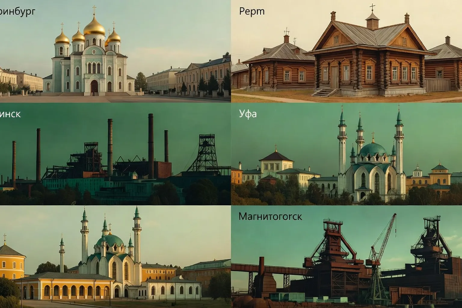 Paysages urbains de l'Oural avec monuments historiques et vie culturelle animée