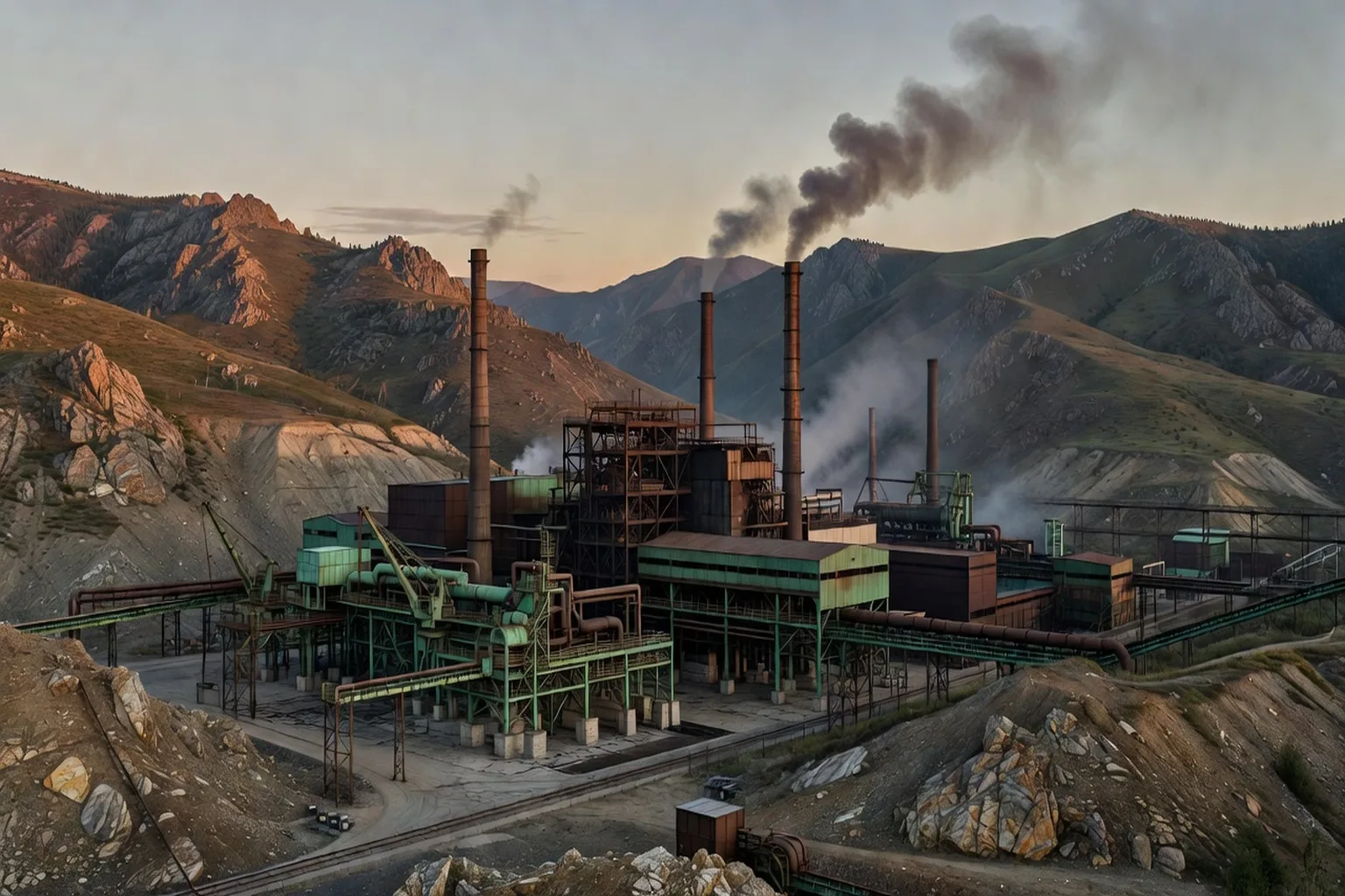 Complexe industriel et métallurgique dans un paysage de l'Oural, Russie