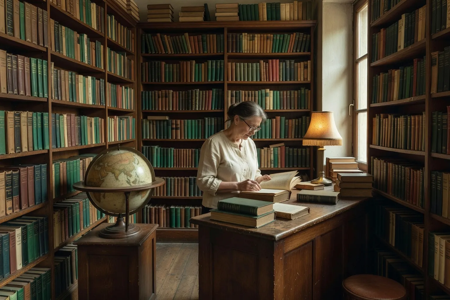 Libraire discutant de littérature russe dans une librairie parisienne.